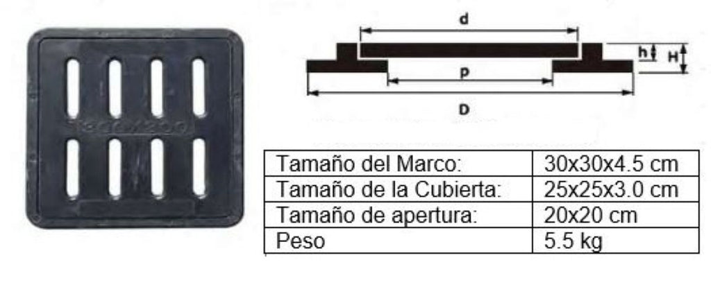 Rejilla tapa y marco de resina reforzada - 25X25 - 2T